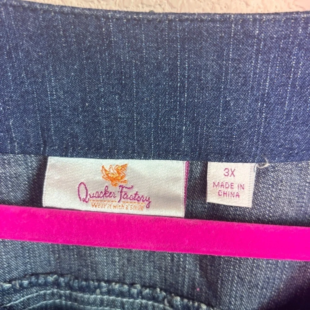 Quacker Factory Dark Blue Denim Rhinestone Embellished Button Front Jacket 3X